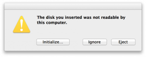 The disk you inserted was not readable by this computer